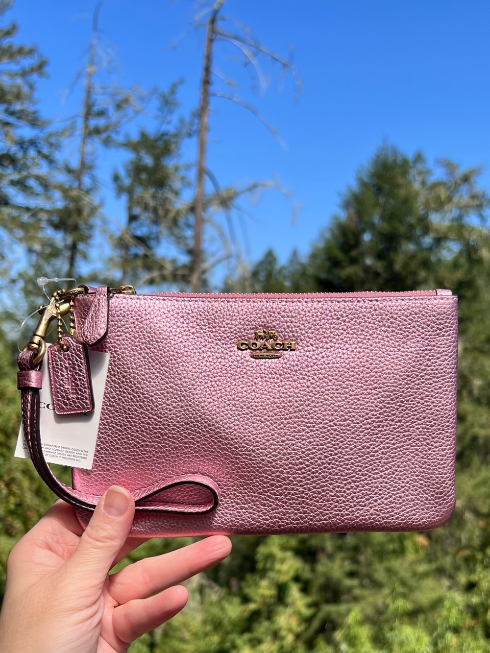 COACH Pink Metallic Wristlet Wallet Phone Pouch Gold Hardware NWT AUTHENTIC